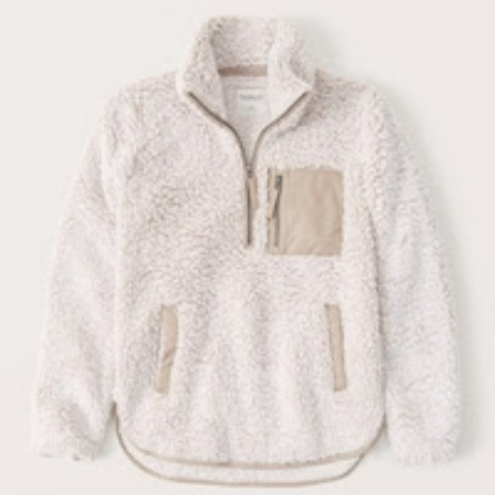 ABERCROMBIE Women's Sherpa Half-Zip Elevated Trim Sweatshirt NWOT